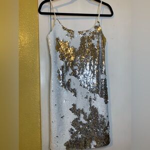 Designers Remix Charlotte Eskildsen sequence  white and silver dress small